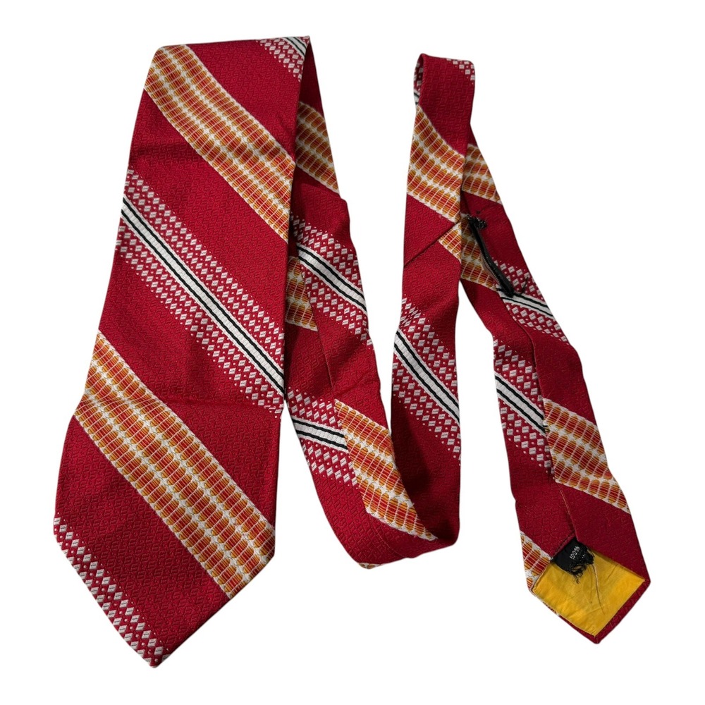Montgomery Ward OS Red Striped Geometric Necktie Vintage Retro Mod Preppy
